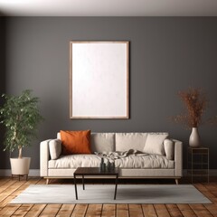 Mock up poster frame in modern interior background, living room.