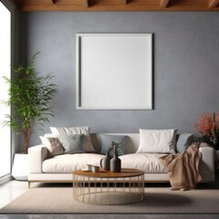 Mock up poster frame in modern interior background, living room.