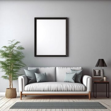 Mock up poster frame in living room, Poster frame in modern interior background.