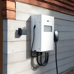 Fototapeta na wymiar High speed charging station for electric vehicles at home garage with blue energy battery charger, Fuel power and transportation industry concept.