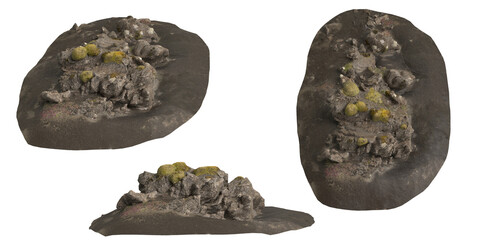 3d illustration of rocks on gravel shelf isolated on transparent background