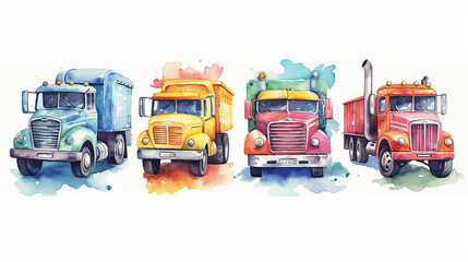 truck watercolor drawing on a white background, generative AI