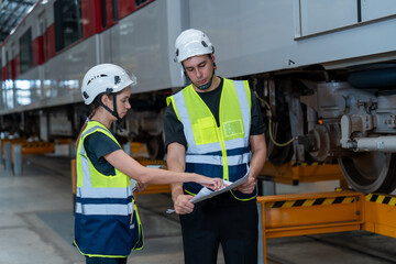 The technicians together with the engineers check the train schedule and maintain the trains in the depot.