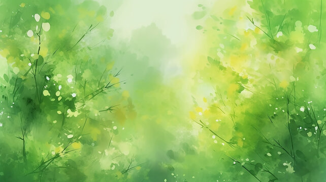 green watercolor foliage abstract background.  Generative AI. spring eco nature