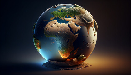 Golden globe on black background, Illustration of a 3D earth symbolizing global trade - obrazy, fototapety, plakaty