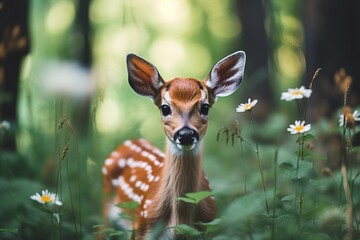Small Fawn in Forest: Captivating Black and White Portrait