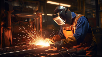 welding plasma cutting of metal, spark parts. Generative AI