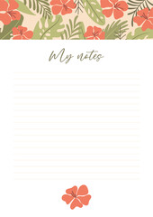 Printable notes concept, with tropical exotic background. Vector illustration