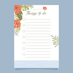 Printable to-do list concept, with tropical exotic background. Vector illustration