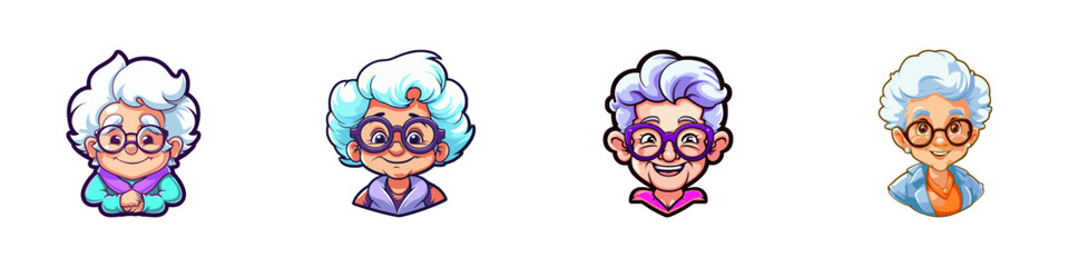 Grandmother cartoon face set. Vector illustration.
