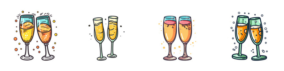 Two cartoon glasses of champagne. Vector illustration.