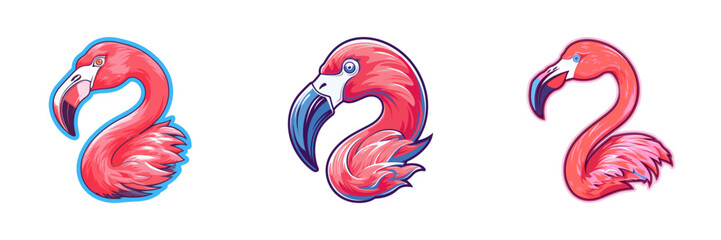 Pink flamingo sticker. Vector illustration.