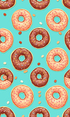 Seamless pattern with donuts created with generative AI