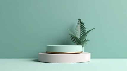 podium mint background empty platform abstract pedestal. Generative AI