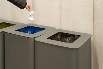 Modern Garbage Bins, Smart Metal Trash Can on Street, New Waste Bin for Separate Trash and...