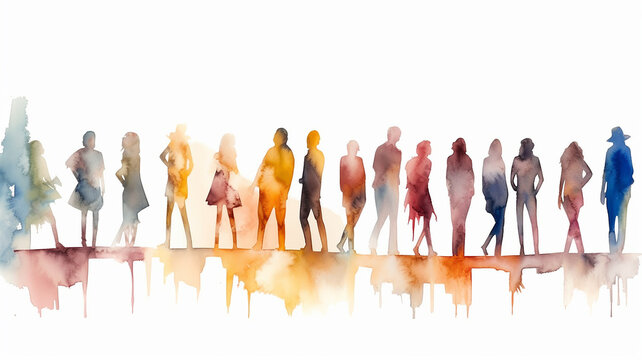 multicolored spectrum silhouettes of people on a white background watercolor. Generative AI