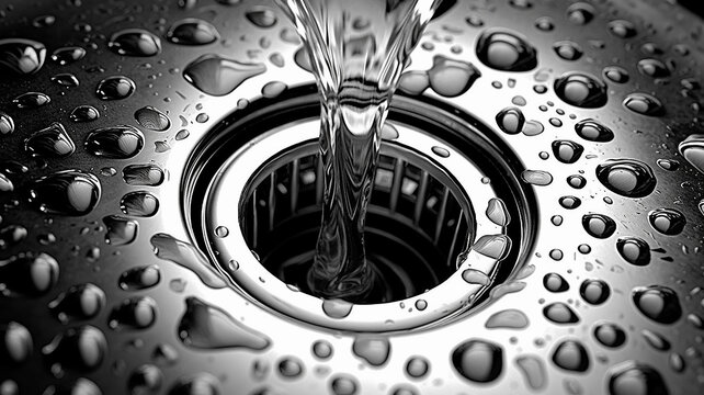 water flows into the sink drain pipe cleaning. Generative AI