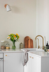 Cozy scandinavian style interior with kitchen utensils. Cozy home concept