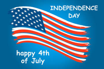 Happy 4th of july Independence day. USA abstract wavy flag blue background banner.