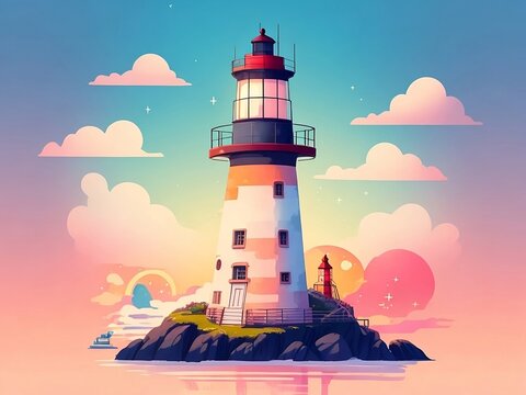 lighthouse illustration on the island 