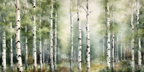 birch trees in the forest watercolor