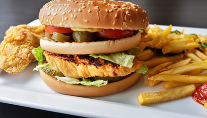 hamburger with french fries