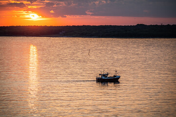 Beautiful sunset on the Baltic Sea during a ferry ride 
