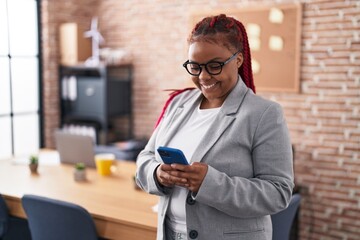 African american woman business worker using smartphone at office