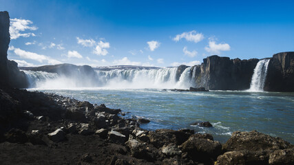 Powerful Godafoss waterfall in the north of iceland in summer