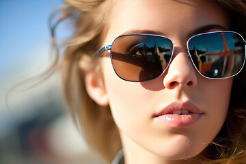 Naklejka premium Sun-Kissed Style: Enhancing Sunglass Reflections. Generative AI