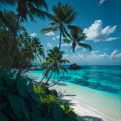 Obraz na płótnie Canvas A tranquil beach paradise with a deep blue sea