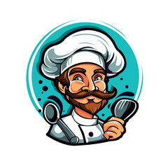 chef with a spoon and fork Vector Logo
