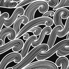 vector contemporary white wave lines asian style seamless pattern on black