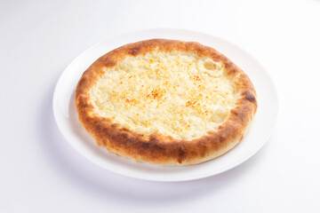 Traditional cheese pie. Khachapuri. On a white background.