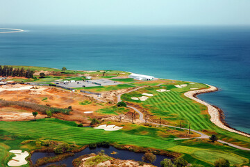 Aerial view of the golf course. Muscat. Sultanate of Oman
