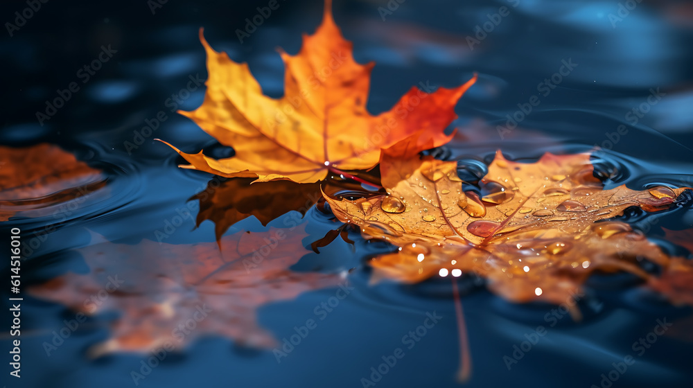 Aufkleber autumn maple leaves in the water.created with generative ai technology.