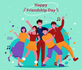 Happy Friendship Day with A group of people from various fields who gathers on friendship day. Flat vector illustration. perfect for media social posts, flyers, and banner