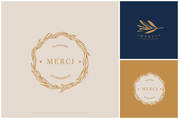 Hand drawn logo design, Floral logo design, Feminine branding, Botanical logotype, Twigs emblem, Collectin, Premade logo, Flower clipart