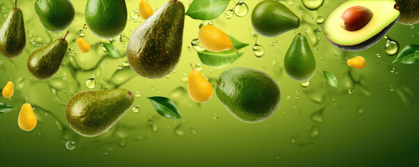 Fototapeta na wymiar Fresh avocado on the green background. generative ai