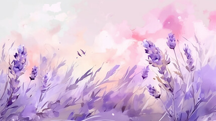 lavender field watercolor delicate drawing. generative ai