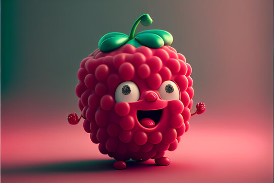 Cute raspberry cartoon character. Generative AI