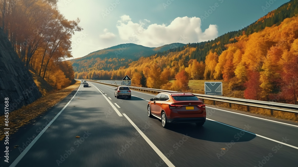 Poster autumn road.created with generative ai technology.