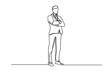 Businessman standing with his arms crossed. Single line drawing