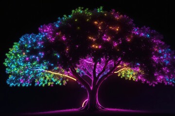 neon creative tree branches at night background ai generative