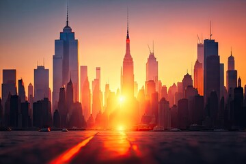 Obraz premium colorfull abstract City sunset, minimalistic style ai generative