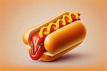 Cute hot dog illustration. Generative AI