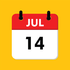 calender icon, 14 july icon with yellow background