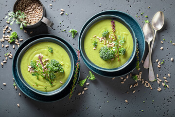 Green broccoli soup as fresh and healthy starter.