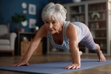 elderly woman doing push ups, AI Generative - obrazy, fototapety, plakaty