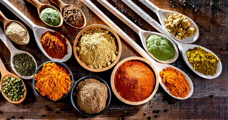 Obraz na płótnie Canvas Composition with assortment of spices and herbs